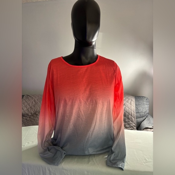 Tops - Red and Gray Ombre Long Sleeve Shirt